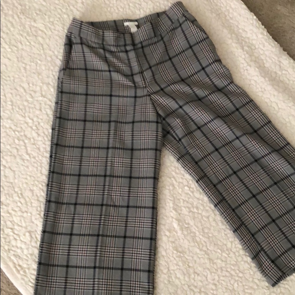Cropped wide leg plaid pant